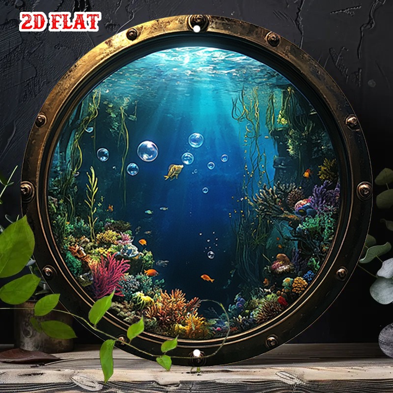 Home Decor Trends - Rustikales Vintage-Wandschild aus Metall – Unterwasserszene
