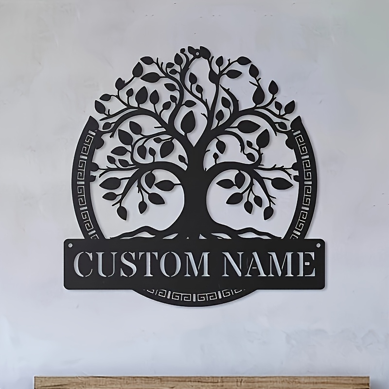 Home Decor Trends - Maßgefertigte Metall-Wandkunst des Lebensbaumes. Personalisiertes Familiennamensschild.