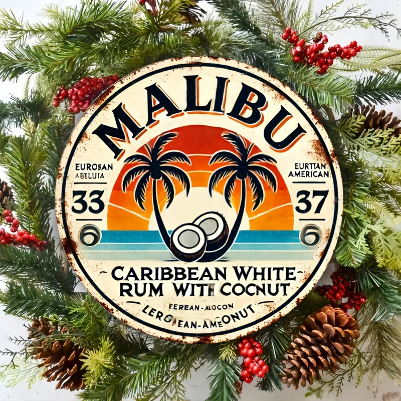 Home Decor Tree - Vintage Malibu Rum Coconut Aluminium-Wandschild –