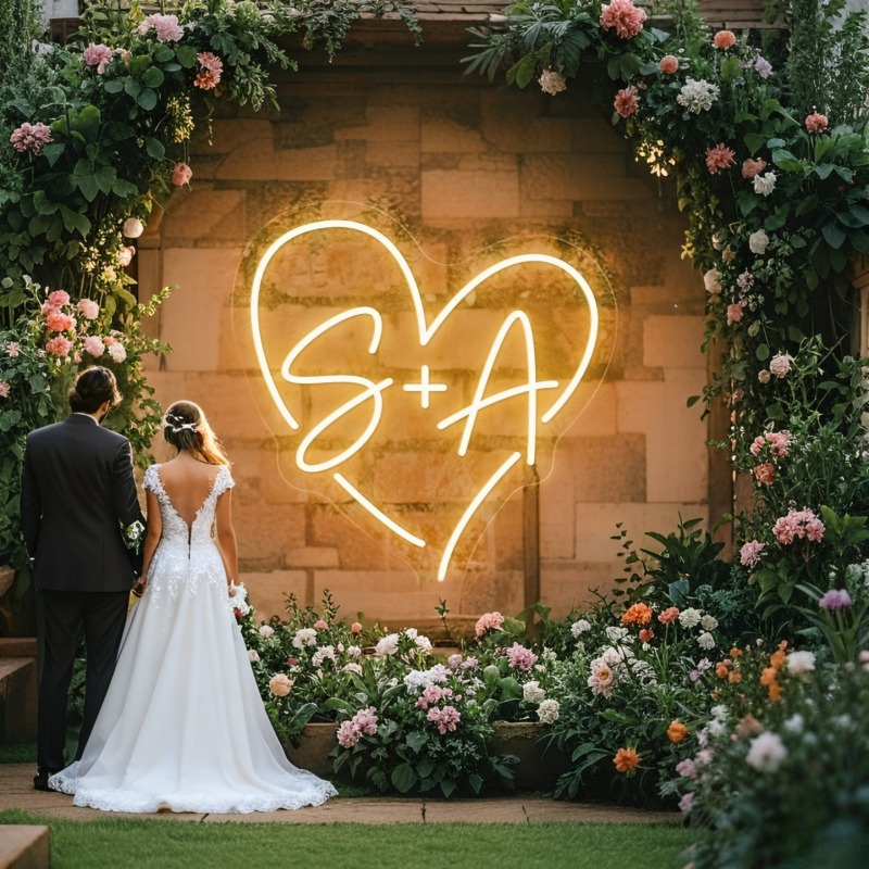 Home Decor Product - Benutzerdefinierte Initialen Herz LED Neon Schild,