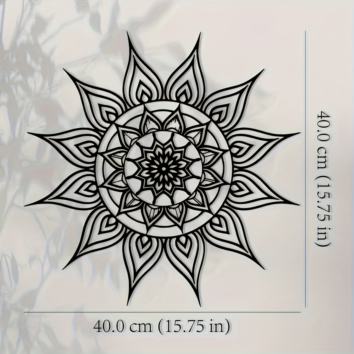 Home Decor Brand - Marken-2D-Flachmetall-Wandkunst in Schwarz-Weiß mit Sonnen-Mandala-Motiv, geometrische