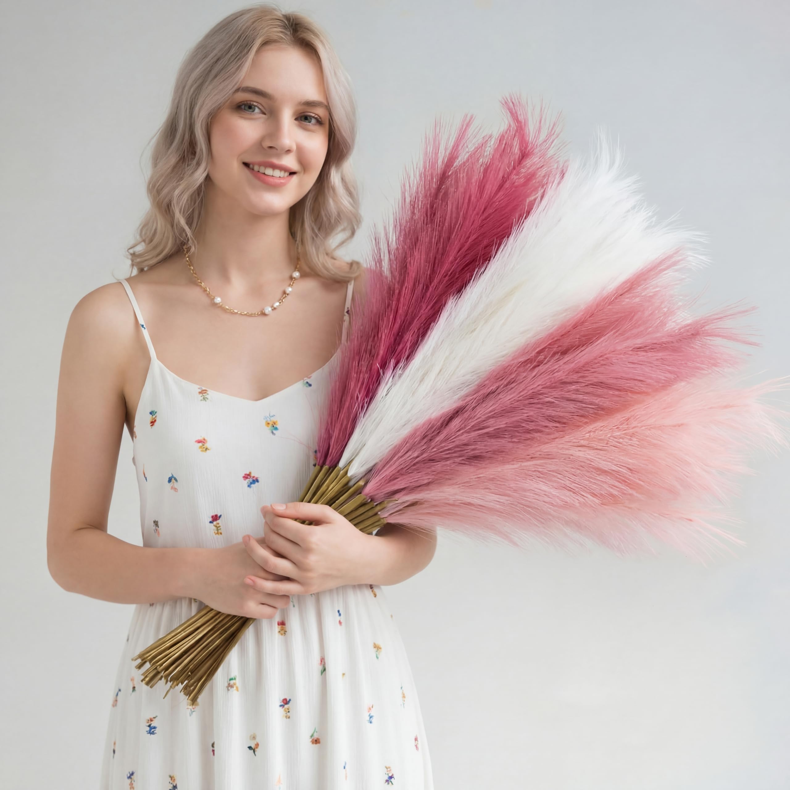 Pampas Grass Decor - 36 Stück Rosa Flauschiges Künstliches Pampasgras