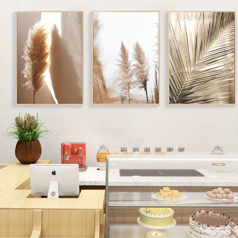 Pampas Grass Decor - 2D Flaches 3-teiliges ungerahmtes Set, Premium-Poster,