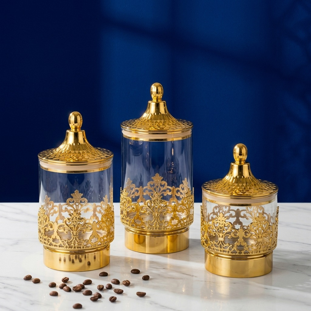 Home Decor Gold - Europäische Transparente Vergoldete Drehbare Versiegelte Dosen