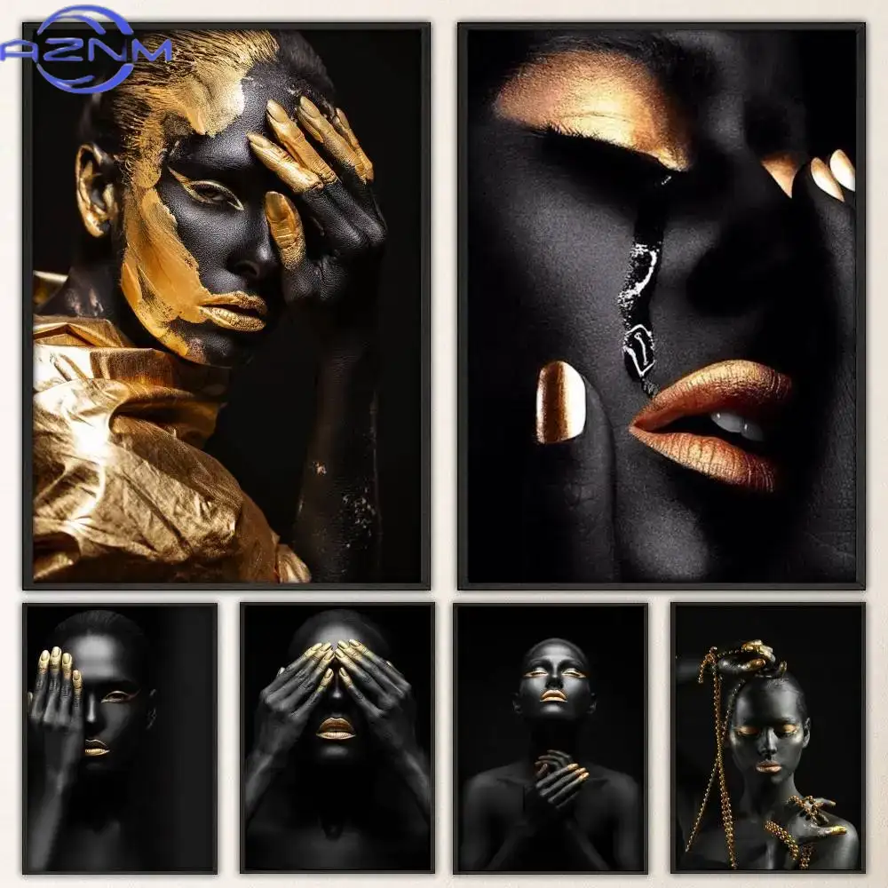 Home Decor Gold - Frau mit goldenem Make-up im dunklen