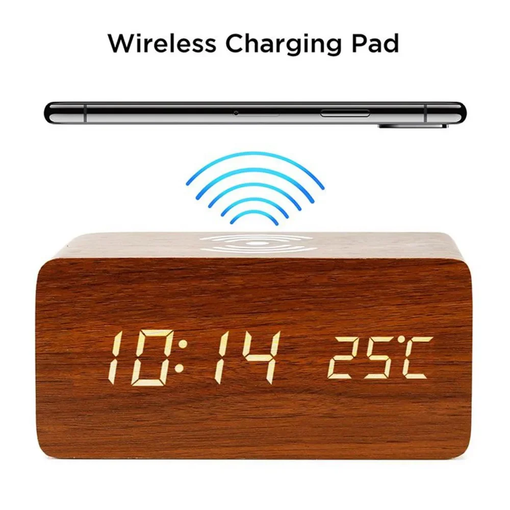 Vintage Alarm Clock - Wecker LED Digital Holz USB/AAA Powered