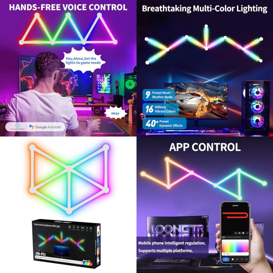 Home Decor Diy - RGB-Wandleuchte, LED DIY Geometrische Zusammensetzbare Gaming-Beleuchtung,