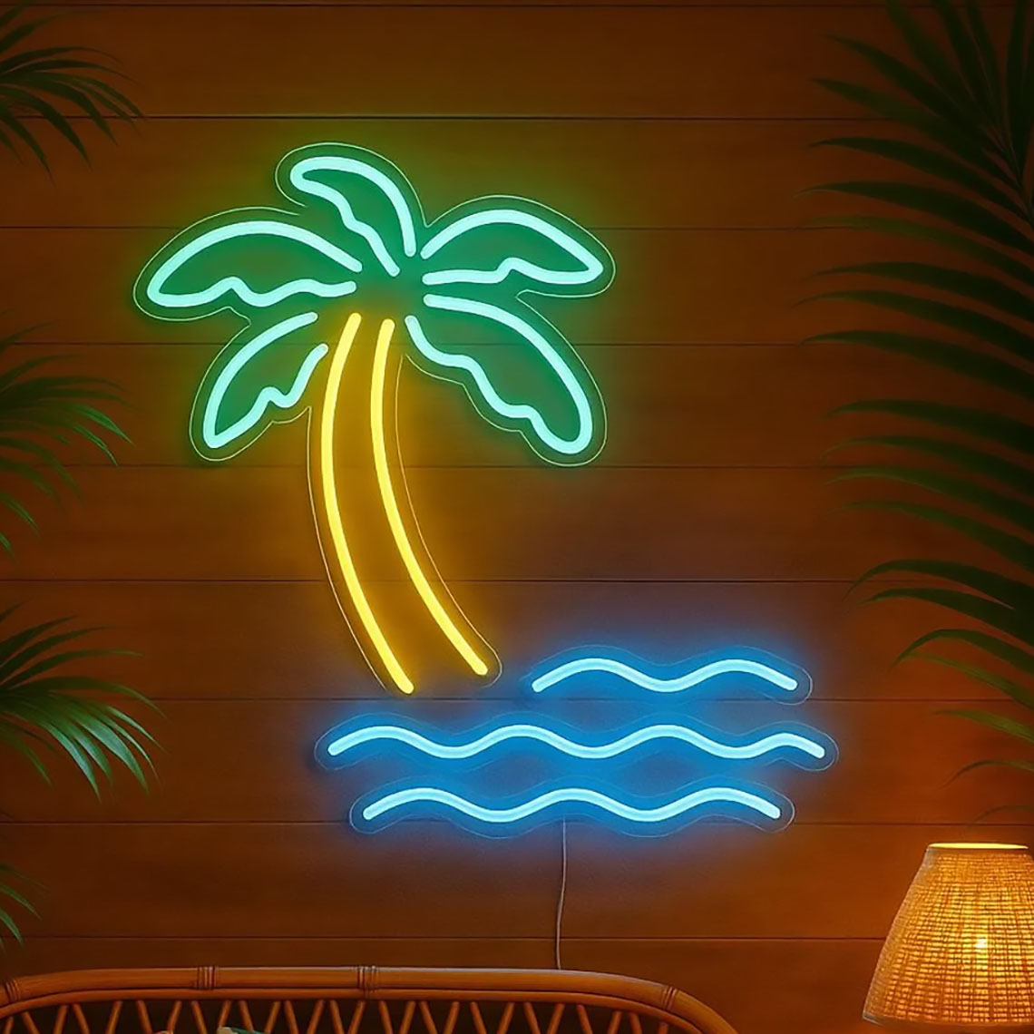 Home Decor Tree - Palmen-Neonschild Tropische Strandansicht Landschaft Neon Hawaiianischer