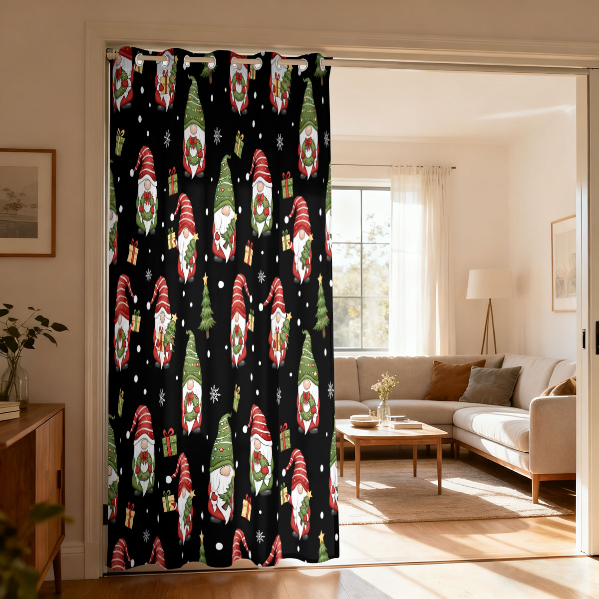 Home Decor Tree - Weihnachtswichtel Weihnachtsbaum Geschenk-Druck Einzelner Schleifenvorhang, Türvorhang